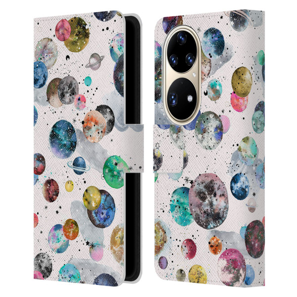 Ninola Colourful Patterns Space Planets White Leather Book Wallet Case Cover For Huawei P50 Pro