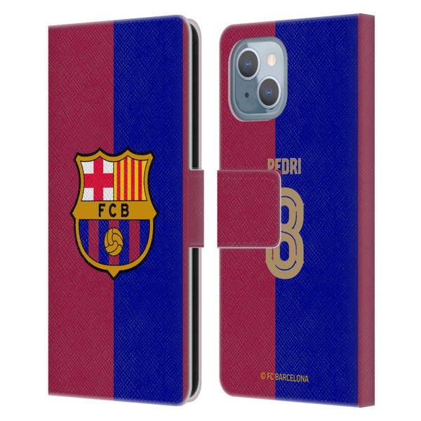 FC Barcelona 2024/25 Players Home Kit Pedri Leather Book Wallet Case Cover For Apple iPhone 14