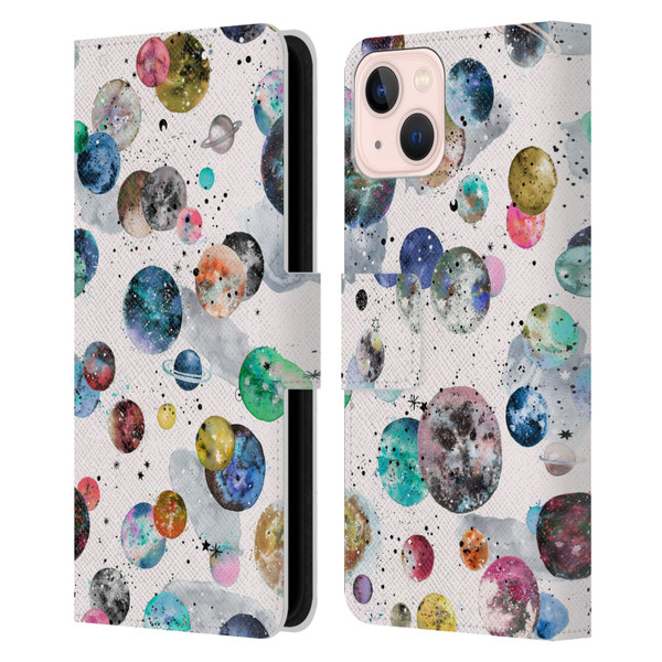 Ninola Colourful Patterns Space Planets White Leather Book Wallet Case Cover For Apple iPhone 13