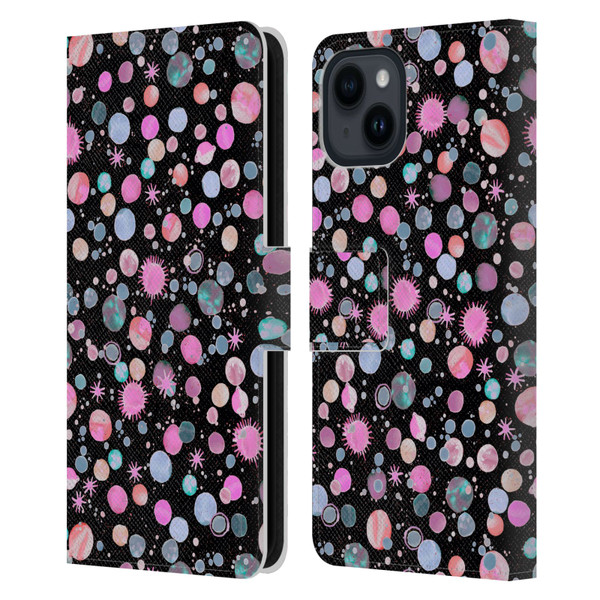 Ninola Colourful Patterns Space Planets Pink Leather Book Wallet Case Cover For Apple iPhone 15