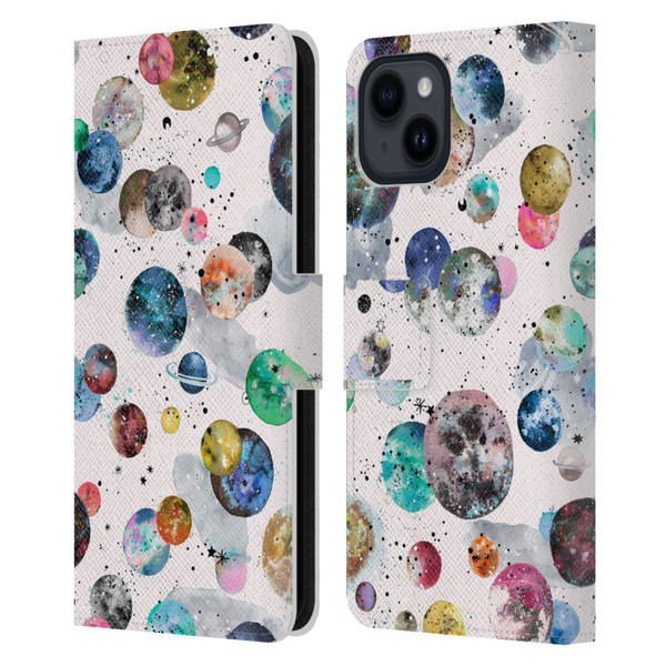 Ninola Colourful Patterns Space Planets White Leather Book Wallet Case Cover For Apple iPhone 15