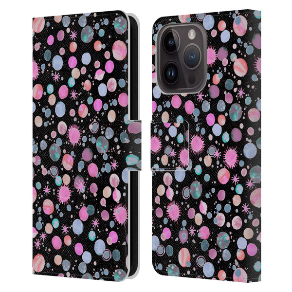 Ninola Colourful Patterns Space Planets Pink Leather Book Wallet Case Cover For Apple iPhone 15 Pro