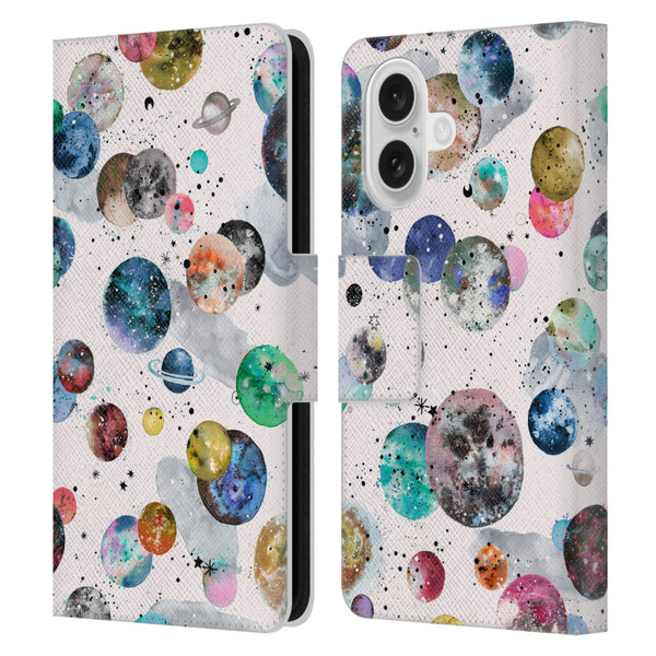 Ninola Colourful Patterns Space Planets White Leather Book Wallet Case Cover For Apple iPhone 16