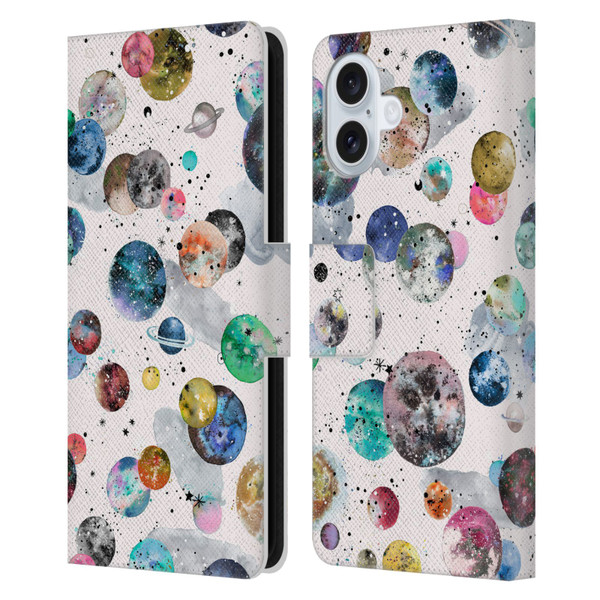 Ninola Colourful Patterns Space Planets White Leather Book Wallet Case Cover For Apple iPhone 16 Plus