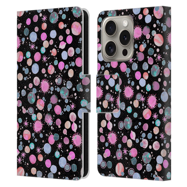 Ninola Colourful Patterns Space Planets Pink Leather Book Wallet Case Cover For Apple iPhone 16 Pro