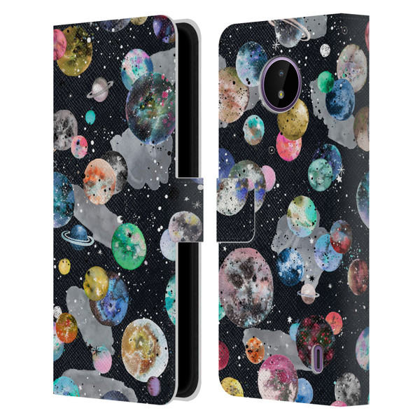 Ninola Colourful Patterns Space Planets Black Leather Book Wallet Case Cover For Nokia C10 / C20