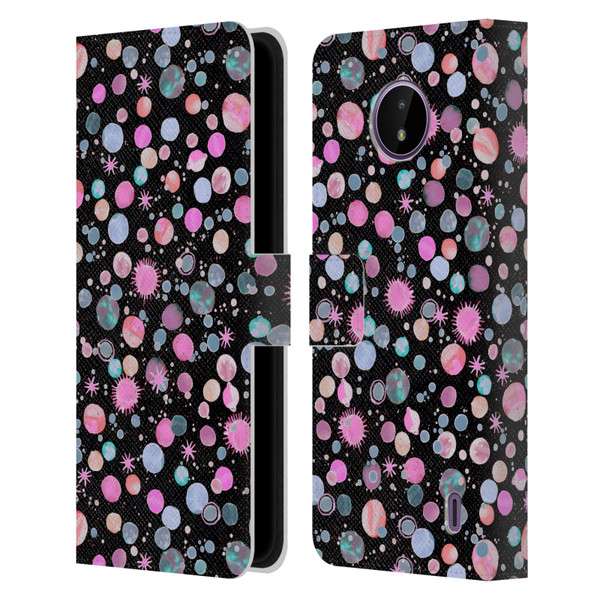 Ninola Colourful Patterns Space Planets Pink Leather Book Wallet Case Cover For Nokia C10 / C20
