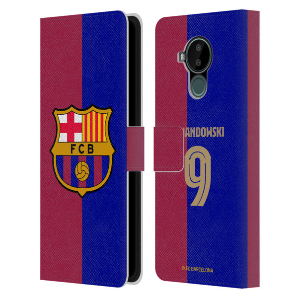 FC Barcelona 2024/25 Players Home Kit Robert Lewandowski Leather Book Wallet Case Cover For Nokia C30
