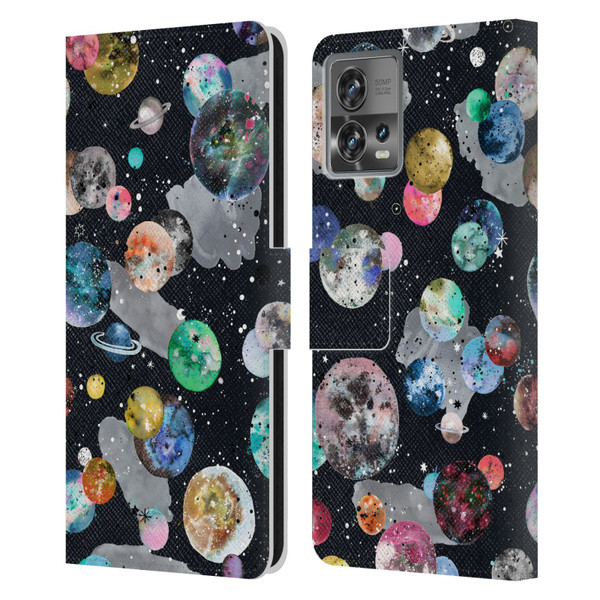 Ninola Colourful Patterns Space Planets Black Leather Book Wallet Case Cover For Motorola Moto Edge 30 Fusion