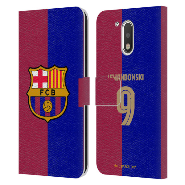 FC Barcelona 2024/25 Players Home Kit Robert Lewandowski Leather Book Wallet Case Cover For Motorola Moto G41