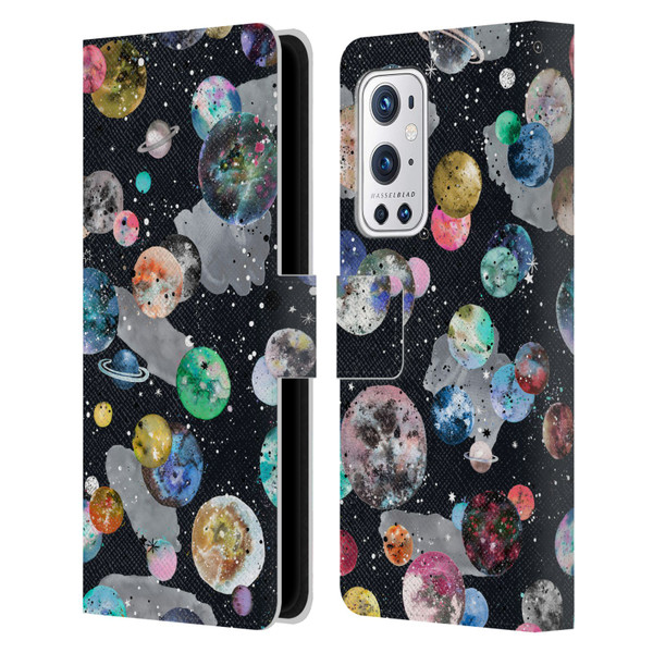 Ninola Colourful Patterns Space Planets Black Leather Book Wallet Case Cover For OnePlus 9 Pro