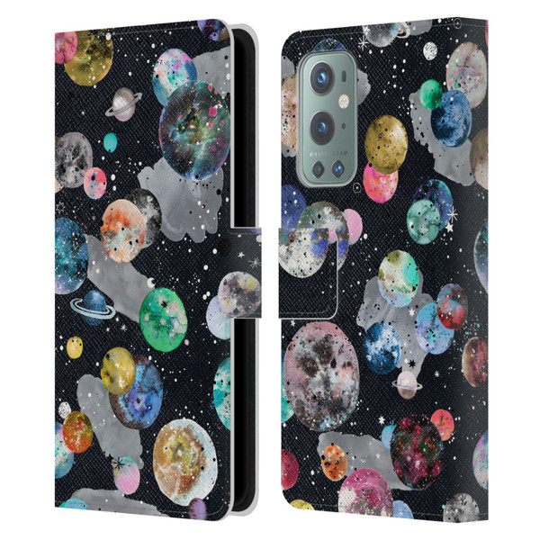 Ninola Colourful Patterns Space Planets Black Leather Book Wallet Case Cover For OnePlus 9