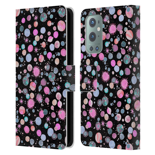 Ninola Colourful Patterns Space Planets Pink Leather Book Wallet Case Cover For OnePlus 9
