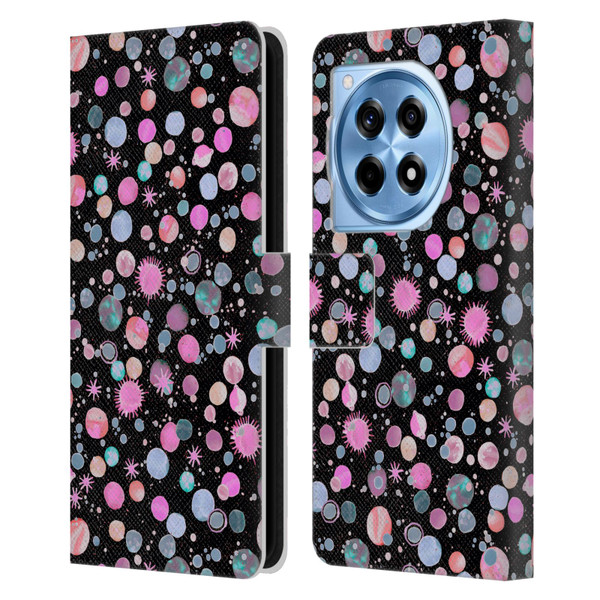 Ninola Colourful Patterns Space Planets Pink Leather Book Wallet Case Cover For OnePlus 12R