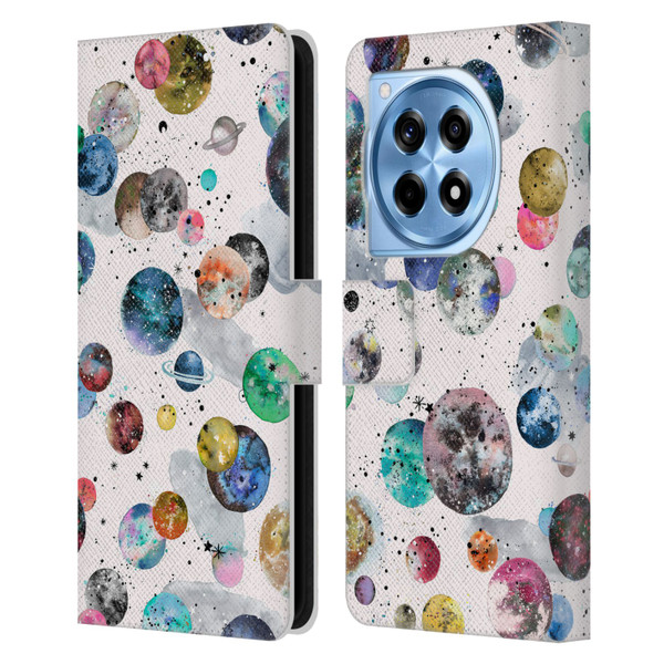 Ninola Colourful Patterns Space Planets White Leather Book Wallet Case Cover For OnePlus 12R