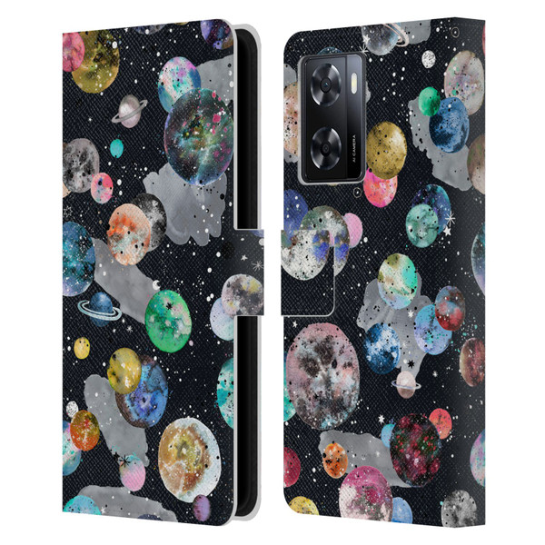 Ninola Colourful Patterns Space Planets Black Leather Book Wallet Case Cover For OPPO A57s