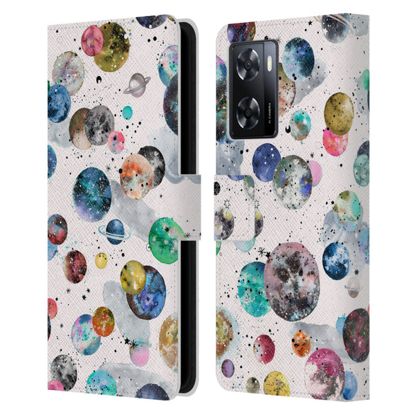 Ninola Colourful Patterns Space Planets White Leather Book Wallet Case Cover For OPPO A57s