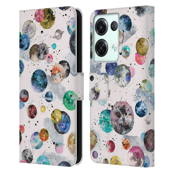 Ninola Colourful Patterns Space Planets White Leather Book Wallet Case Cover For OPPO Reno8 Pro