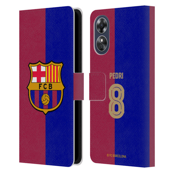 FC Barcelona 2024/25 Players Home Kit Pedri Leather Book Wallet Case Cover For OPPO A17