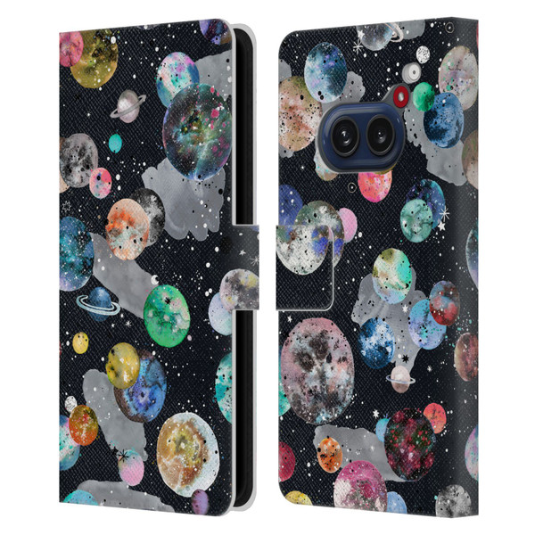 Ninola Colourful Patterns Space Planets Black Leather Book Wallet Case Cover For Nothing Phone (2a)