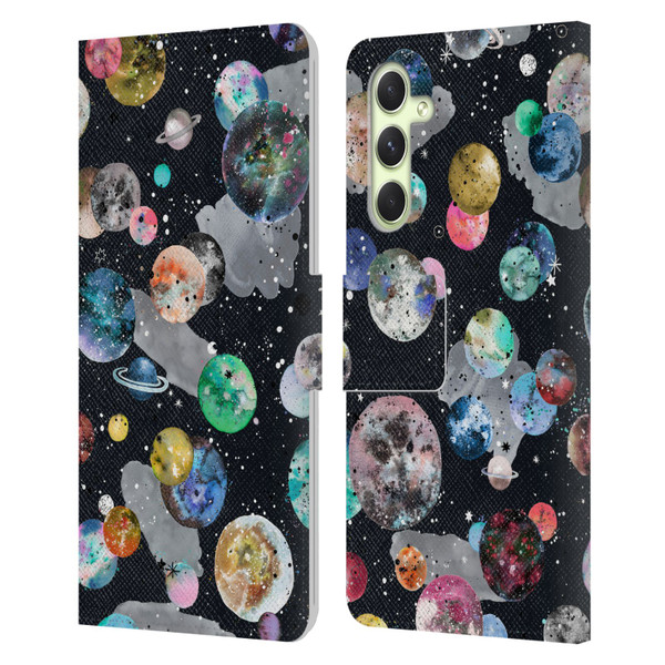 Ninola Colourful Patterns Space Planets Black Leather Book Wallet Case Cover For Samsung Galaxy A54 5G