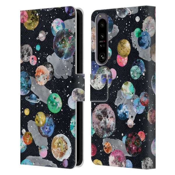 Ninola Colourful Patterns Space Planets Black Leather Book Wallet Case Cover For Sony Xperia 1 IV