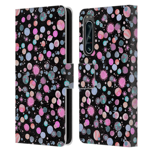 Ninola Colourful Patterns Space Planets Pink Leather Book Wallet Case Cover For Sony Xperia 5 IV