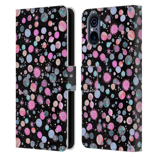 Ninola Colourful Patterns Space Planets Pink Leather Book Wallet Case Cover For Sony Xperia 5 V 5G