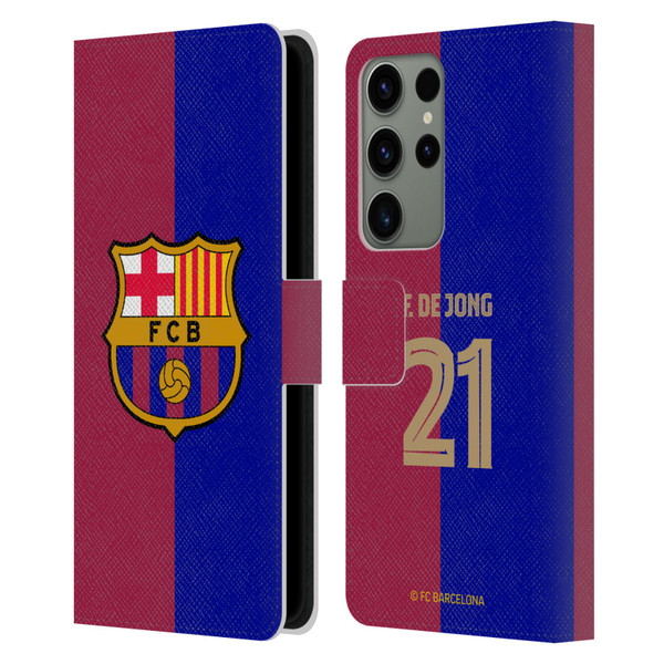 FC Barcelona 2024/25 Players Home Kit Frenkie de Jong Leather Book Wallet Case Cover For Samsung Galaxy S23 Ultra 5G
