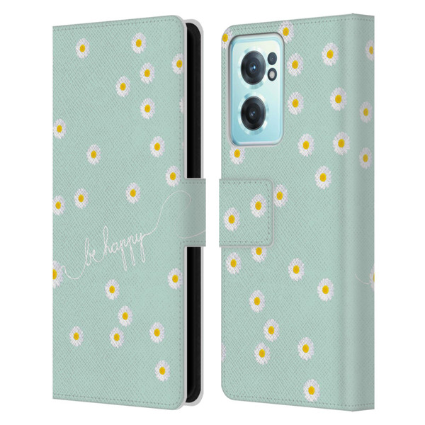 Monika Strigel Happy Daisy Mint Leather Book Wallet Case Cover For OnePlus Nord CE 2 5G