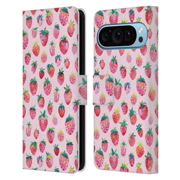 Ninola Mix Patterns Summer Strawberries Leather Book Wallet Case Cover For Google Pixel 9 / Pixel 9 Pro