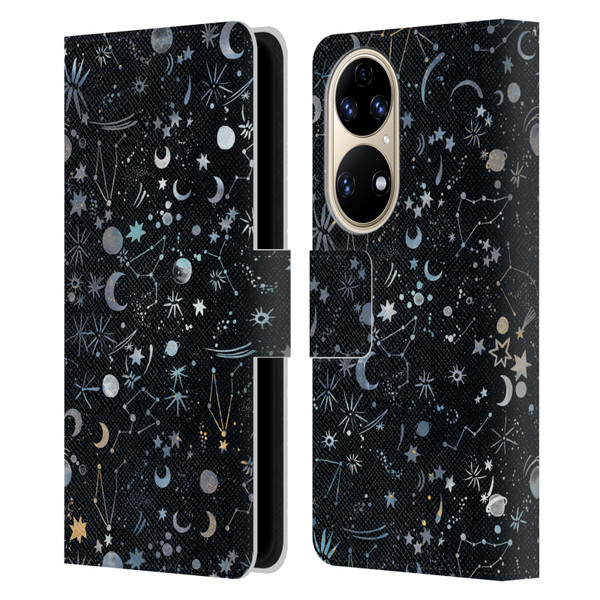 Ninola Patterns 4 Astrology Space Black Leather Book Wallet Case Cover For Huawei P50