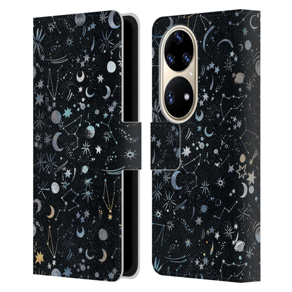 Ninola Patterns 4 Astrology Space Black Leather Book Wallet Case Cover For Huawei P50 Pro
