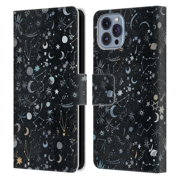 Ninola Patterns 4 Astrology Space Black Leather Book Wallet Case Cover For Apple iPhone 14