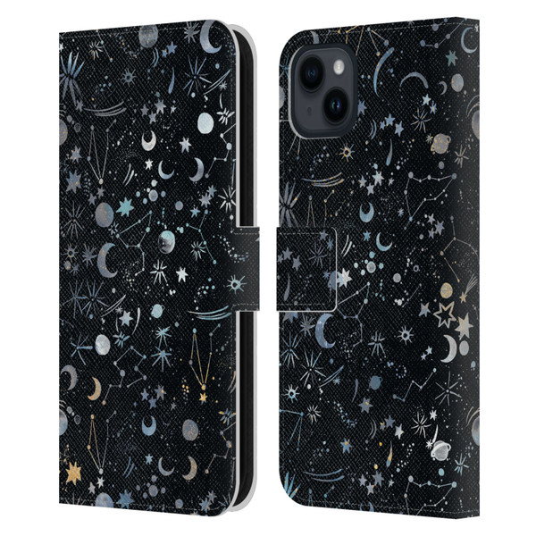 Ninola Patterns 4 Astrology Space Black Leather Book Wallet Case Cover For Apple iPhone 15 Plus