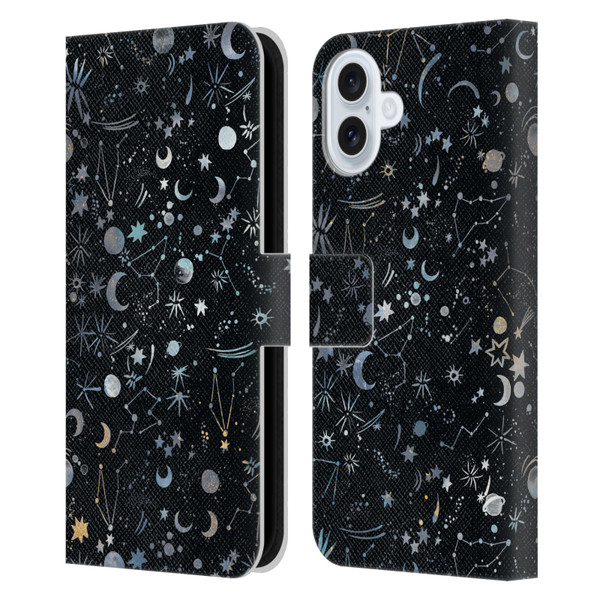 Ninola Patterns 4 Astrology Space Black Leather Book Wallet Case Cover For Apple iPhone 16 Plus