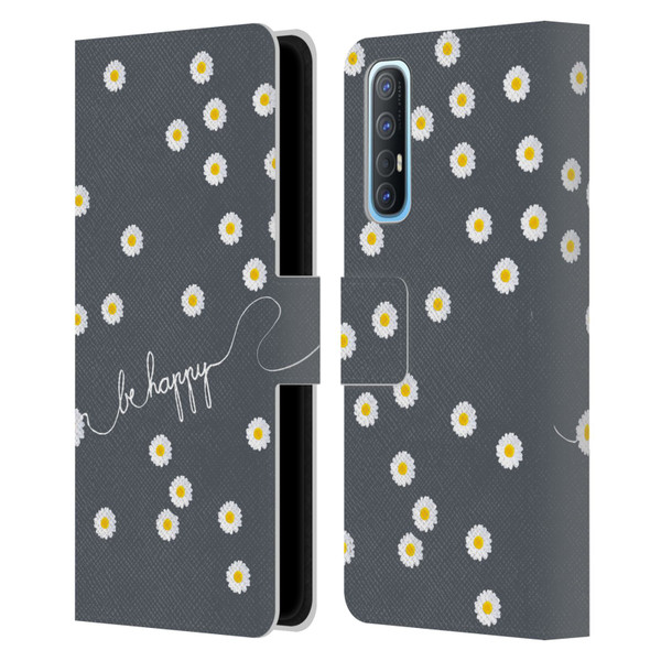 Monika Strigel Happy Daisy Grey Leather Book Wallet Case Cover For OPPO Find X2 Neo 5G