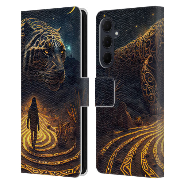 Shambhala Light Visionary Art Ethereal Graphics Big Cat Glow Leather Book Wallet Case Cover For Samsung Galaxy A35 5G