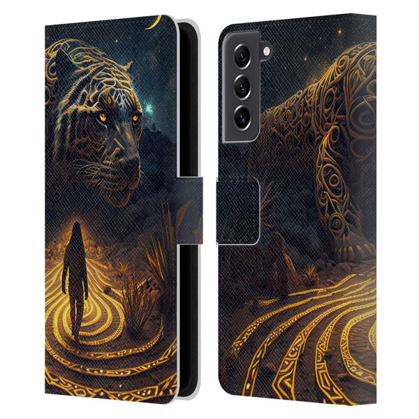 Shambhala Light Visionary Art Ethereal Graphics Big Cat Glow Leather Book Wallet Case Cover For Samsung Galaxy S21 FE 5G