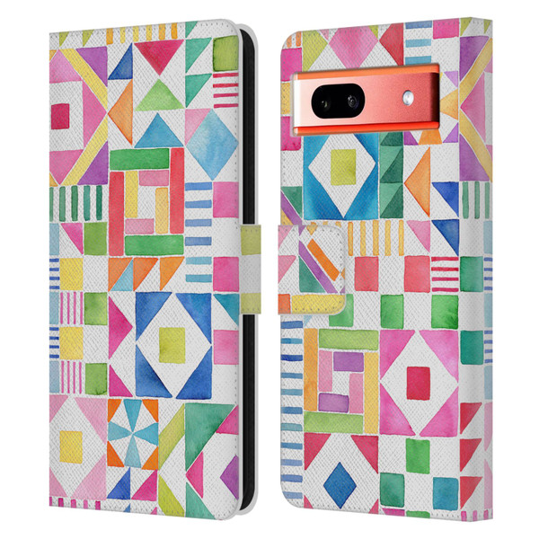 Ninola Colourful Prints Geometric Patchwork Leather Book Wallet Case Cover For Google Pixel 7a