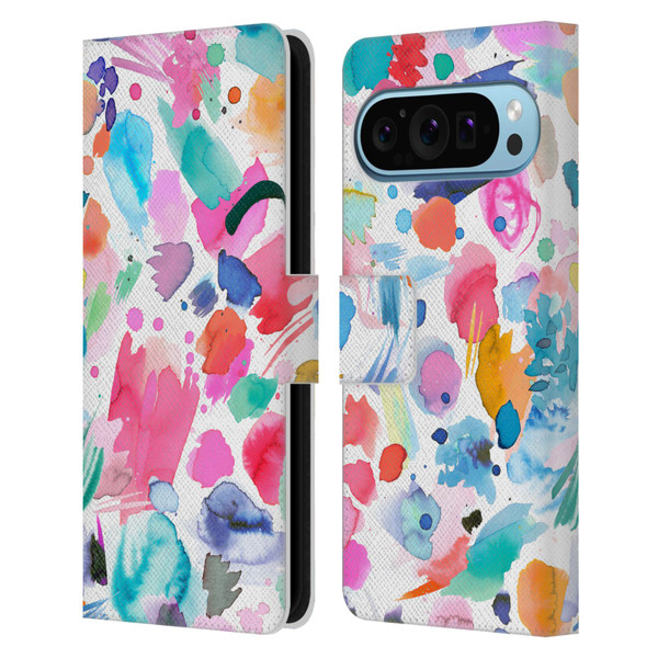Ninola Colourful Prints Pink Scribbles Leather Book Wallet Case Cover For Google Pixel 9 / Pixel 9 Pro