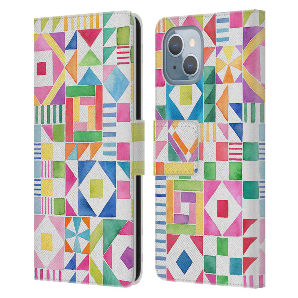 Ninola Colourful Prints Geometric Patchwork Leather Book Wallet Case Cover For Apple iPhone 14