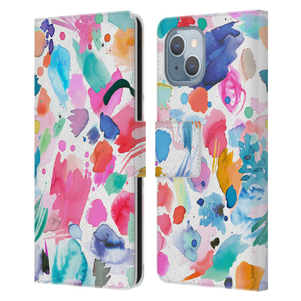 Ninola Colourful Prints Pink Scribbles Leather Book Wallet Case Cover For Apple iPhone 14