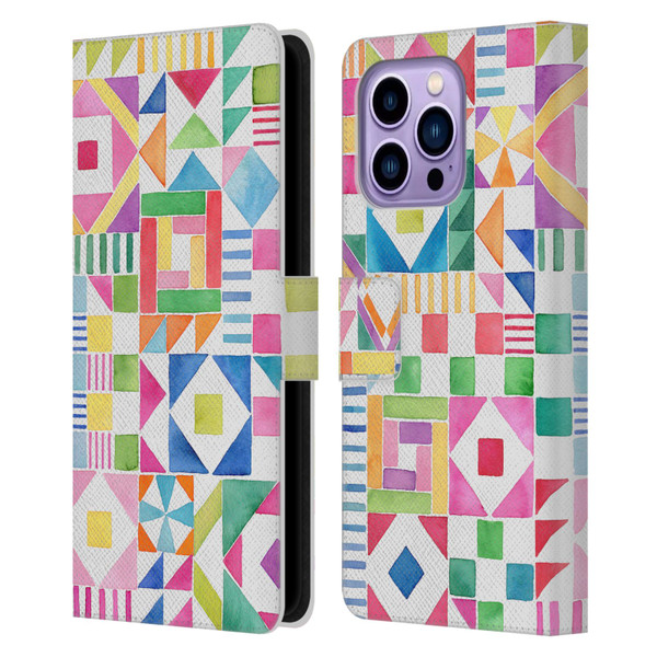 Ninola Colourful Prints Geometric Patchwork Leather Book Wallet Case Cover For Apple iPhone 14 Pro Max