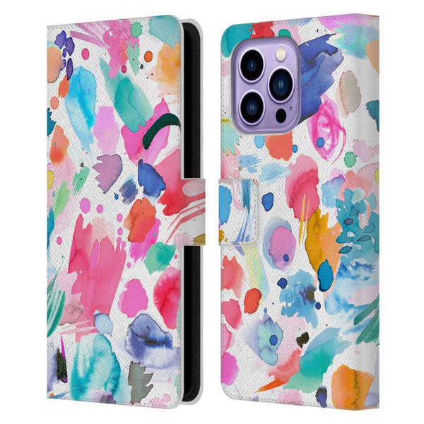 Ninola Colourful Prints Pink Scribbles Leather Book Wallet Case Cover For Apple iPhone 14 Pro Max