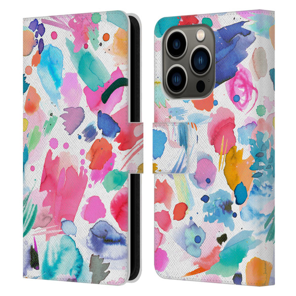 Ninola Colourful Prints Pink Scribbles Leather Book Wallet Case Cover For Apple iPhone 14 Pro