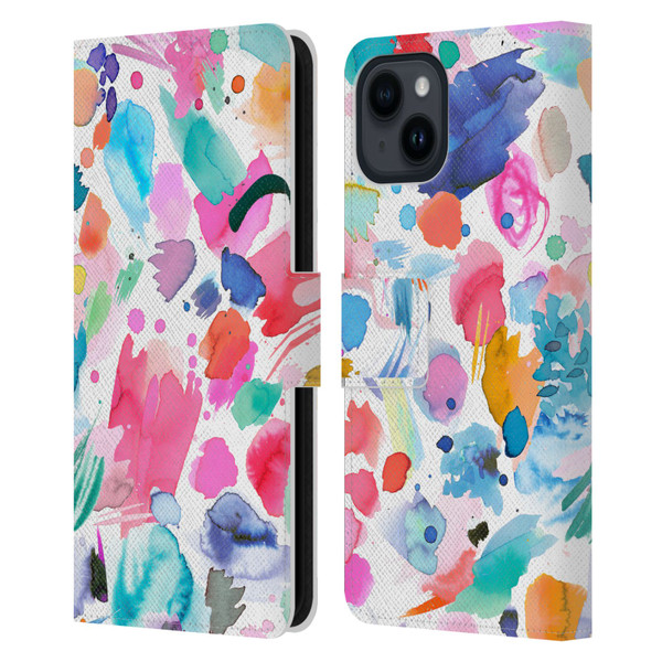 Ninola Colourful Prints Pink Scribbles Leather Book Wallet Case Cover For Apple iPhone 15