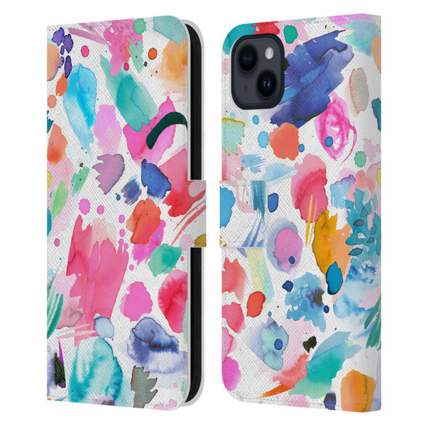 Ninola Colourful Prints Pink Scribbles Leather Book Wallet Case Cover For Apple iPhone 15 Plus