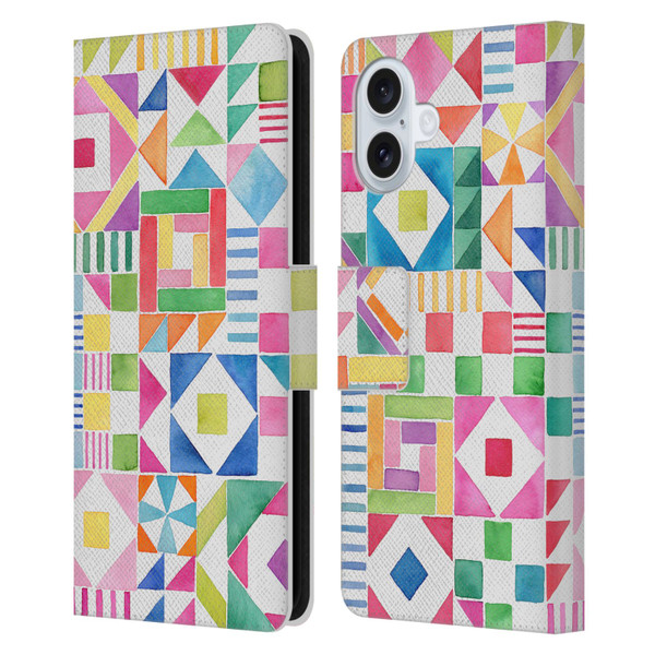 Ninola Colourful Prints Geometric Patchwork Leather Book Wallet Case Cover For Apple iPhone 16 Plus