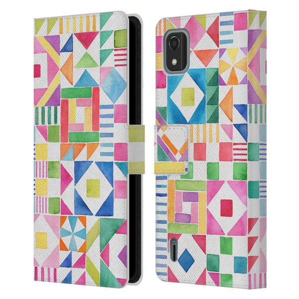 Ninola Colourful Prints Geometric Patchwork Leather Book Wallet Case Cover For Nokia C2 2nd Edition